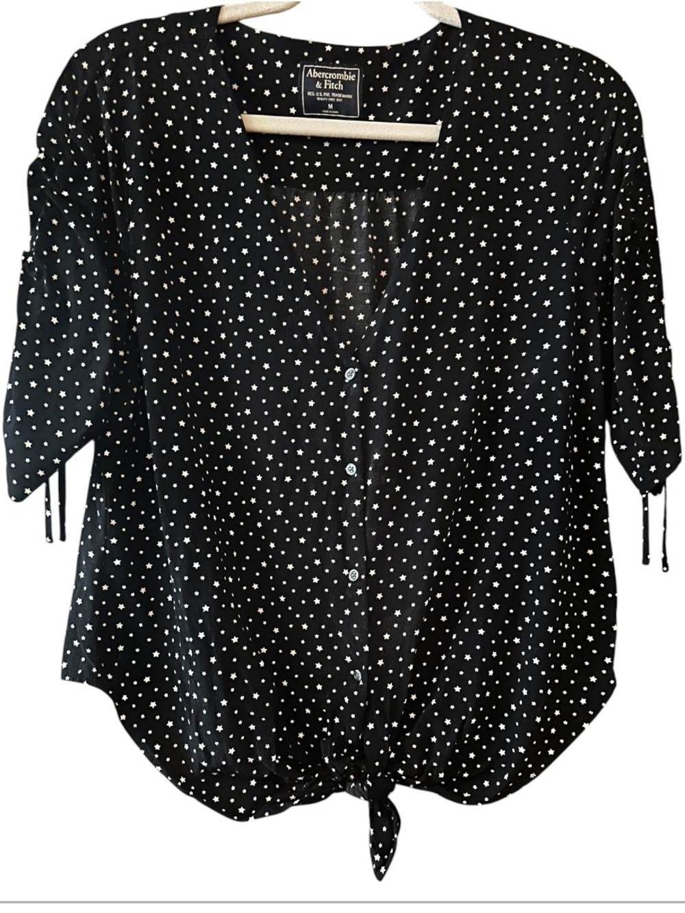 Abercrombie & Fitch Black Star-Print Tie-Hem Blouse
